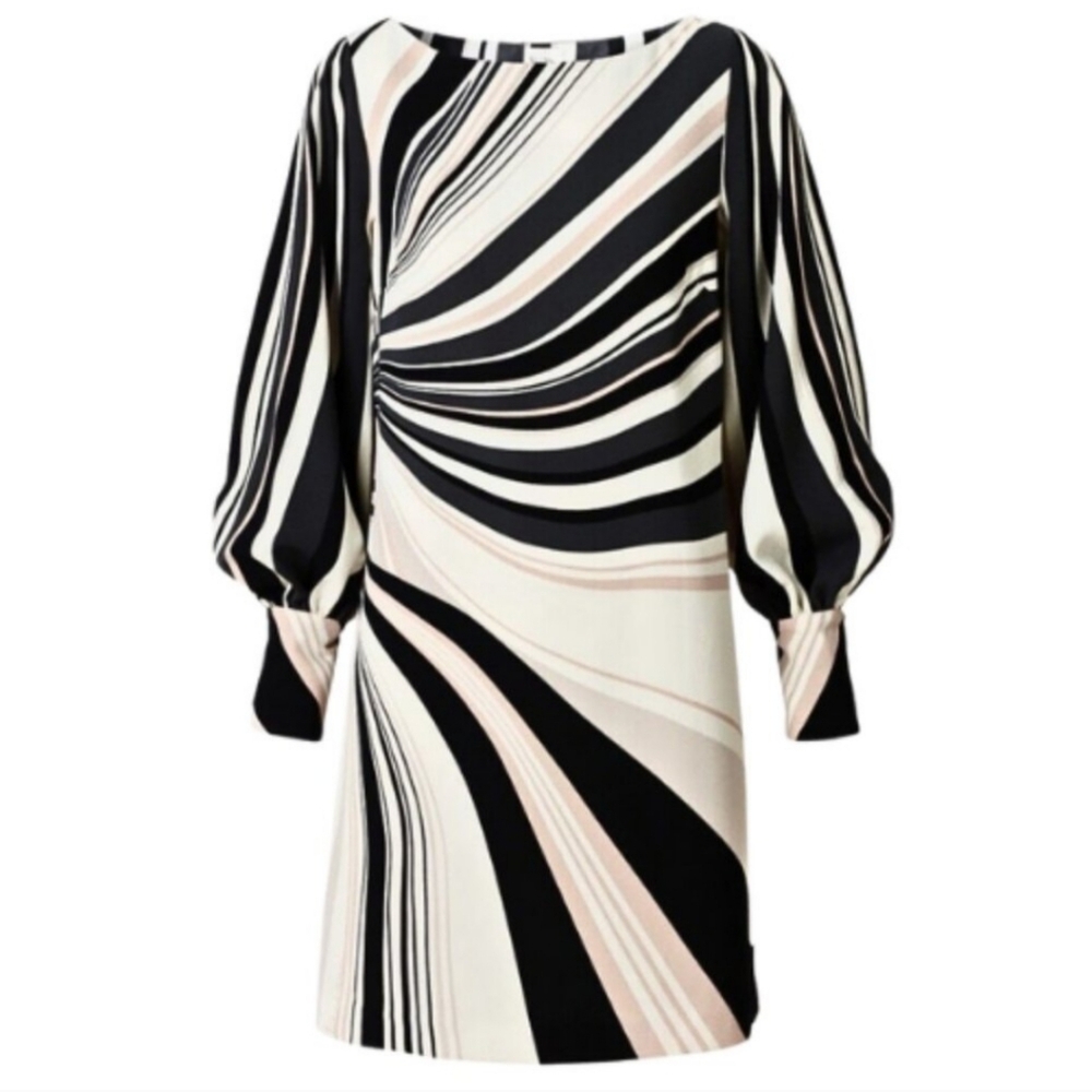 Richard Allen X H&M Swirl Pattern Long Sleeve Shift Dress, US 12, Black Multi